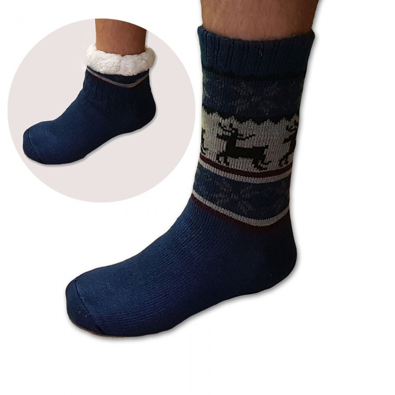 VÝROBKY Z OVČÍ VLNY - Spací ponožky pánské modré