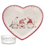 Keramický talíř srdce se skřítky červený